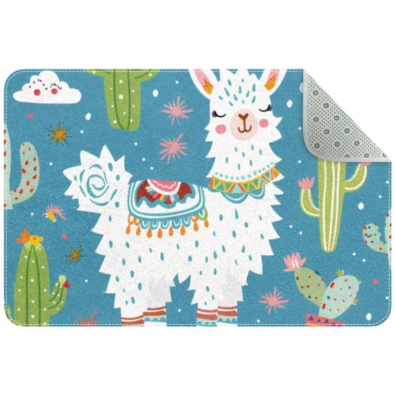 Cute Lamas with Cactus Entryway Rug, 2x3 Area Rug Indoor Door Mat Non-slip Washable Floor Carpet Rug for Bedroom Office Dining Room Bathroom
