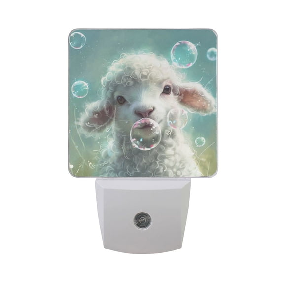 Cute Lamb Blow The Bubbles LED Night Light with Smart Sensor Plug Into Wall Dusk to Dawn 2 packs