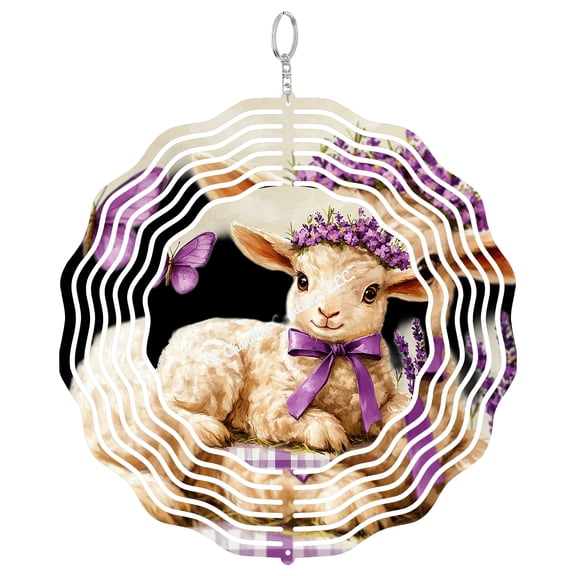 Cute Lamb Spring 3D Wind Spinner, Stainless Steel Hanging Decor, Easter Farm Animal Garden Gift