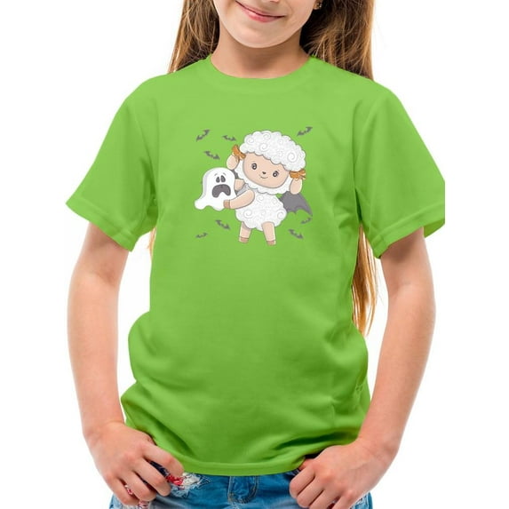 Cute Lamb W Ghost T-Shirt Juniors -Image by Shutterstock, Small