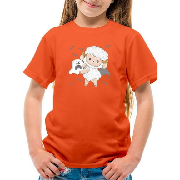 Cute Lamb W Ghost T-Shirt Juniors -Image by Shutterstock,  x-Small
