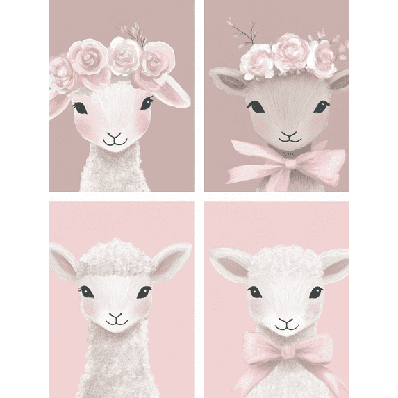 Cute Lambs Floral Wreath Canvas Print/Wall Art， Perfect for Nursery Decor， Bedroom Decor， Living Room Decor， Girl's Room Decor， and Farmhouse Decor.