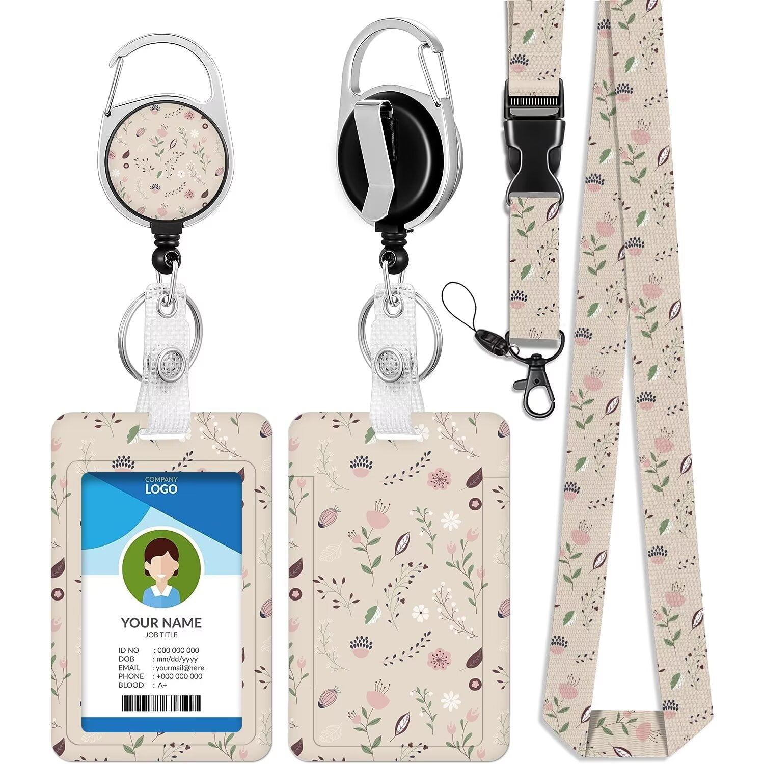 Cute Laynard Cute Lanyards for ID Badges,Floral Badge Holder with Retractable Badge ...