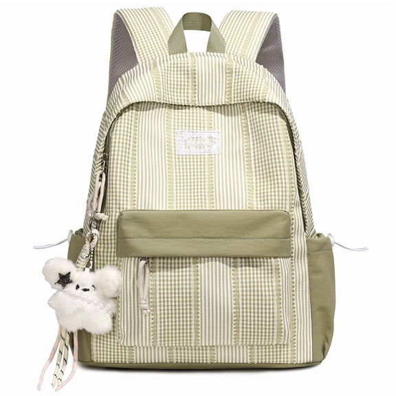 Cute Laptop Backpack 15.35" Nylon Y2K Preppy Design for Travel Commute (Green)