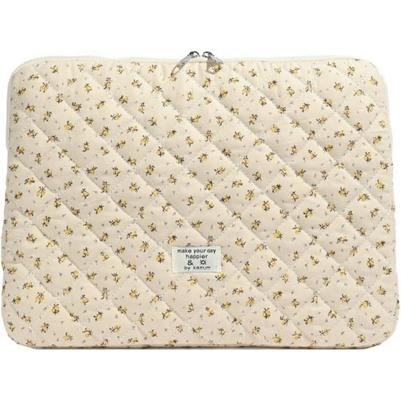 Cute Laptop Sleeve 13-15 Inch Laptop Accessories Aesthetic Quilted Computer Bag with Flower Puffy Printing for MacBook