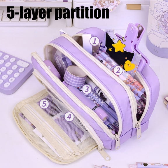 Cute Large Capacity Zippered Pencil Pouch for Girls and Teens, Multi Compartment Zippered Pencil Case Organizer Bag, Cute School Supplies Pencil Holder for Kids and Students.