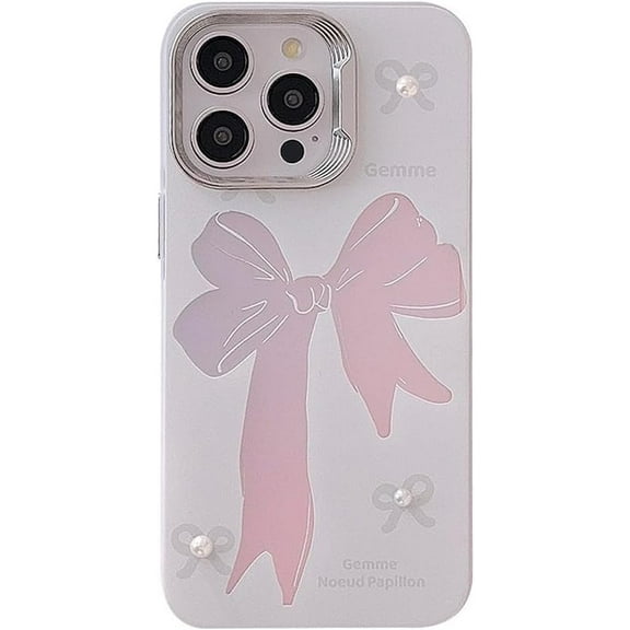 Cute Laser Bowknot 3D Pearl Bow Soft  for iPhone Case (White,iPhone 14 Pro Max)
