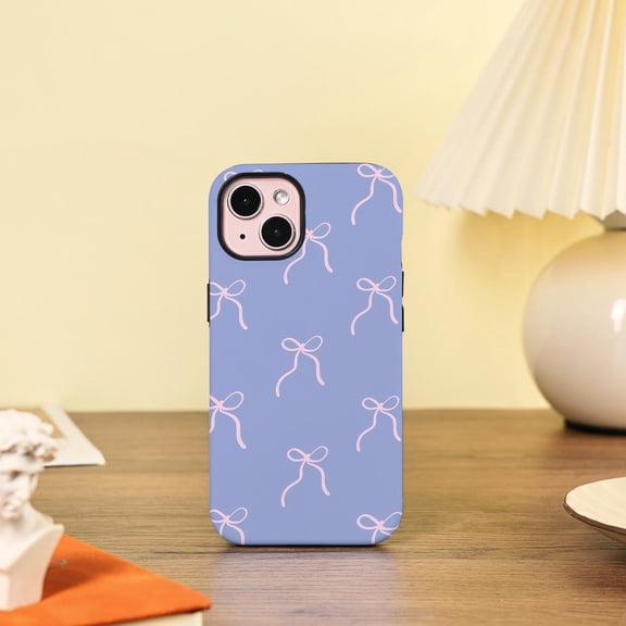 Cute Lavender Bow Pattern Girly Aesthetic Phone Case iPhone 17 through 11 Pro Max