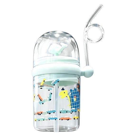 Cute Leak Proof Sippy Cup, 260ml Reusable Tumbler Water Bottle, Spill Proof Travel Friendly With Straw, BPA Free For Home (Green, 15*7 CM)