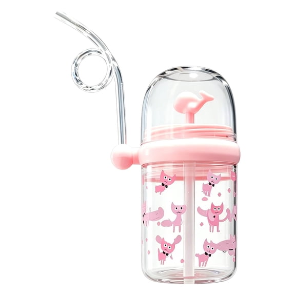 Cute Leak Proof Sippy Cup, 260ml Reusable Tumbler Water Bottle, Spill Proof Travel Friendly With Straw, BPA Free For Home (Pink, 15*7 CM)