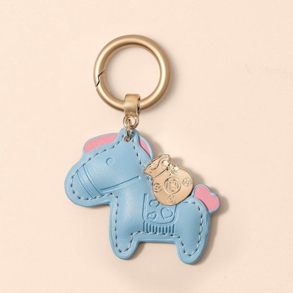 Cute Leather Horse Keychain Fashion Trendy Cartoon Animal Bag Pendant Charm Car Key Ring Hangings Ornaments Accessories Gifts