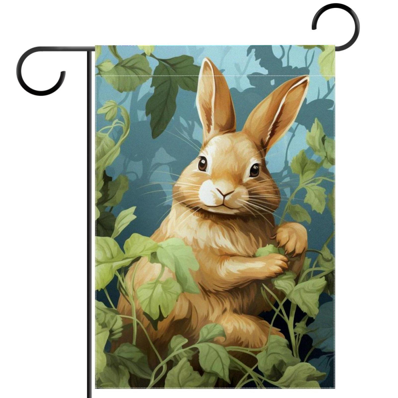 Cute Leaves Rabbit Garden Flag 28x40 Inch Double Sided Outdoor Yard