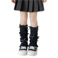 thumbnail image 1 of Cute Leg Warmers for Girls with Bowknot Pom-pom Y2k Fashion Knitted Warm Winter Short Slouchy Knee High Socks, Black 3-15 Years, One Size, 1 of 3