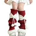thumbnail image 1 of Cute Leg Warmers for Girls with Bowknot Pom-pom Y2k Fashion Knitted Warm Winter Short Slouchy Knee High Socks, Wine 3-15 Years均码, 1 of 3