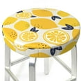 Cute Lemon Black Leaves Round Bar Stool Seat Covers, Elastic Round