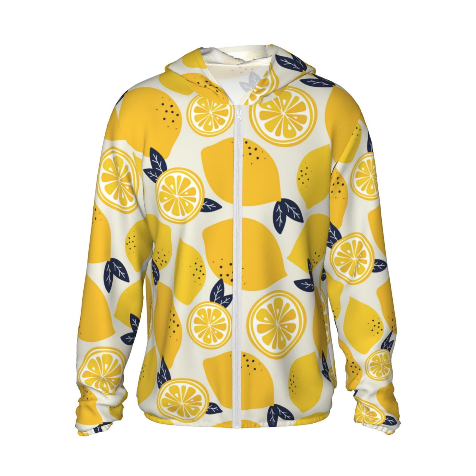 Cute Lemon Black Leaves Sun Protection Zip Up Hoodie Jacket Lightweight