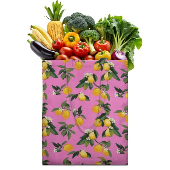 Cute Lemon Canvas Tote Bag – Reusable Grocery Bag with Vintage Yellow Fruit Print, Floral Design & Eco-Friendly Aesthetic for Summer and Everyday Use