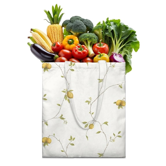 Cute Lemon Canvas Tote Bag – Reusable Grocery Bag with Vintage Yellow Fruit Print, Floral Design & Eco-Friendly Aesthetic for Summer and Everyday Use