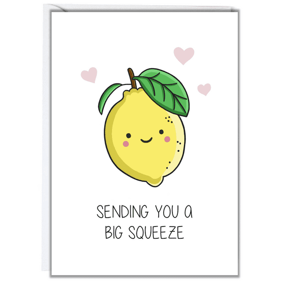 Cute Lemon Card "Sending You a Big Squeeze" Perfect for Friends, Family, and Special Occasions Blank Inside with Envelope Included
