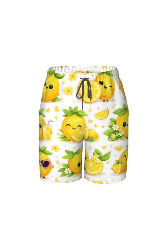 Cute Lemon Characters Beach Pants Teen Shorts with Mesh Lining and Drawstring