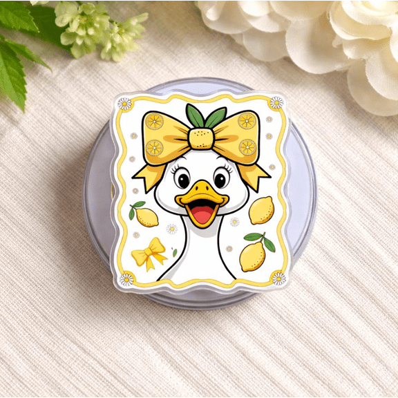 Cute Lemon Duck Phone Grip Stand, Kawaii Duck with Bow Cartoon Phone Holder for iPhone and Smartphones, Aesthetic Summer Animal Phone Accessory