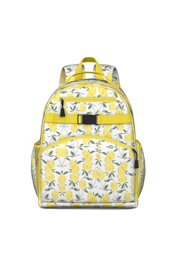 Cute Lemon Fruit Backpack for Preschoolers Yellow Pattern Design with Floral Accents Adjustable Straps and Spacious Storage