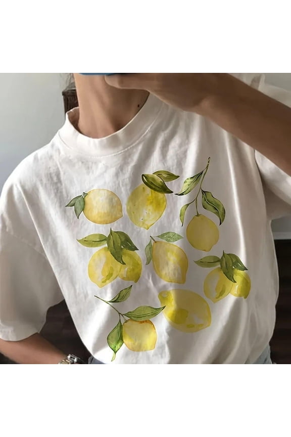 Cute Lemon Fruit S1Hort Sve Loose B1Otanil Vintage Cottagre Clothes Wo R Aesthetic T-S1Hir