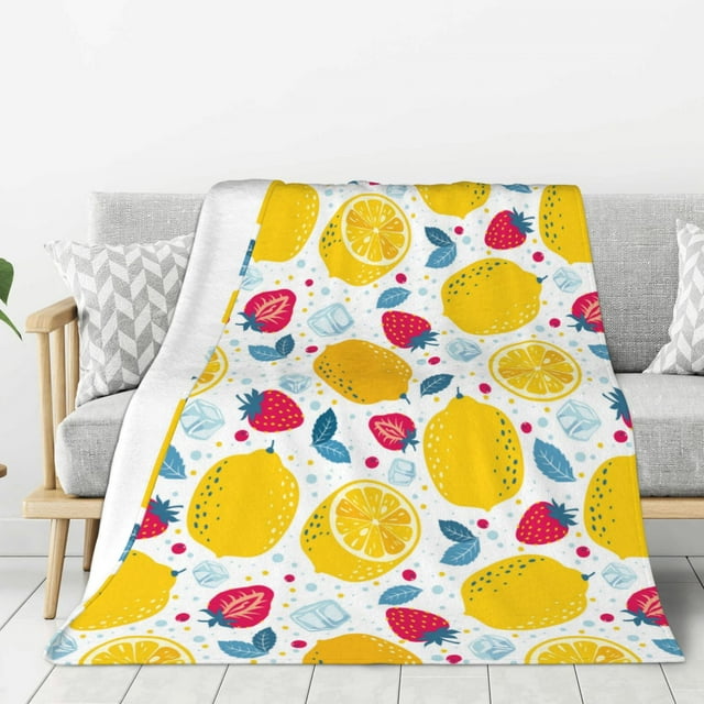 Cute Lemon Ice Strawberry Throw Blanket, Super Soft Cozy Plush Throw