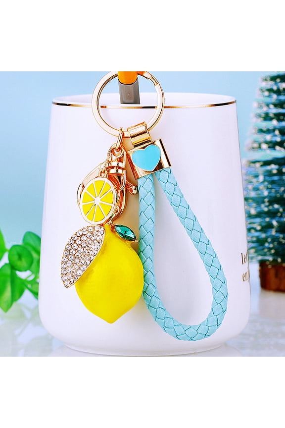 Cute Lemon Keychain Little Lemon Crystal Rhinestone Key Chain Fruit Keyring For Purse Bag Backpack Car Jewelry Gift For Women Men