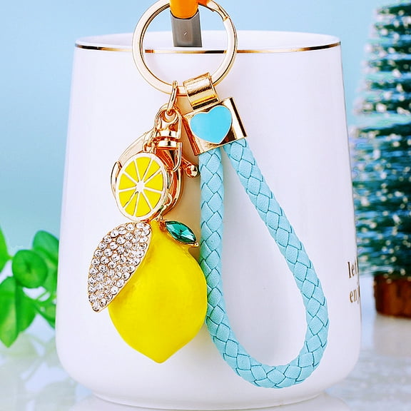 Cute Lemon Keychain Little Lemon Crystal Rhinestone Key Chain Fruit Keyring For Purse Bag Backpack Car Jewelry Gift For Women Men