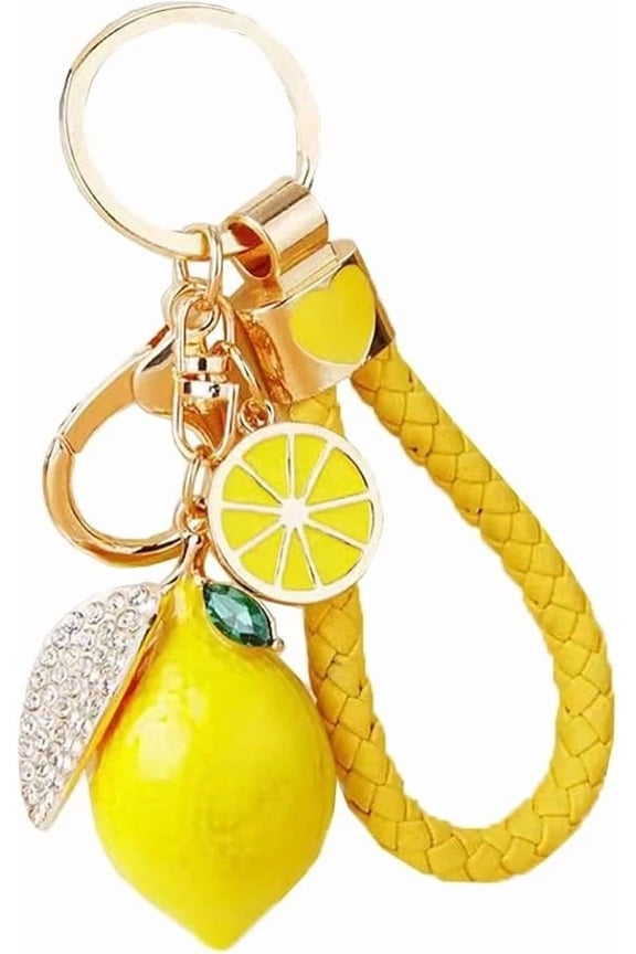 Cute Lemon Keychain Little Lemon Crystal Rhinestone Key Chain Fruit Keyring For Purse Bag Backpack Car Jewelry Gift For Women Men