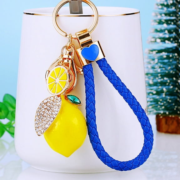 Cute Lemon Keychain Little Lemon Crystal Rhinestone Key Chain Fruit Keyring For Purse Bag Backpack Car Jewelry Gift For Women Men