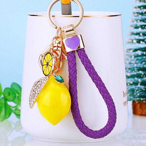 Cute Lemon Keychain Little Lemon Crystal Rhinestone Key Chain Fruit Keyring For Purse Bag Backpack Car Jewelry Gift For Women Men