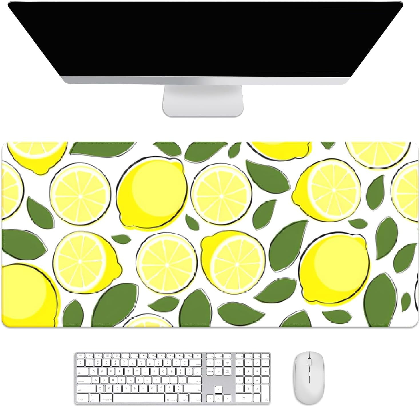 Cute Lemon Leaves Desk Mat, Desk Accessory, Cute Workspace, Trendy Workspace, Trendy, 35.4x15.7in Large Gaming Mouse Pad, Cute Desk Topper, Pretty Desk Pad