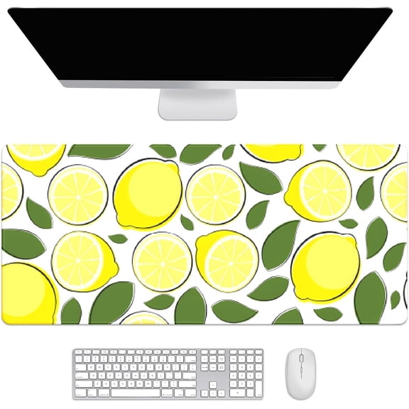 Cute Lemon Leaves Desk Mat, Desk Accessory, Cute Workspace, Trendy Workspace, Trendy, 35.4x15.7in Large Gaming Mouse Pad, Cute Desk Topper, Pretty Desk Pad