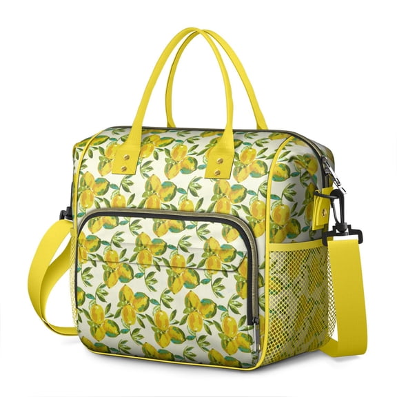 Cute Lemon Pattern Insulated Lunch Bag - Leakproof & Waterproof Food Storage Tote with Shoulder Strap for Work, School, Travel