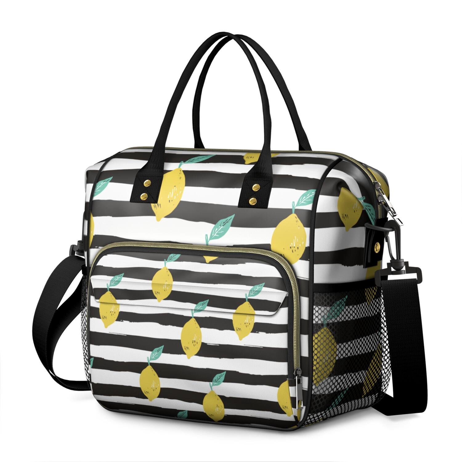 Cute Lemon Pattern Insulated Lunch Bag - Leakproof & Waterproof Food Storage Tote with Shoulder Strap for Work, School, Travel