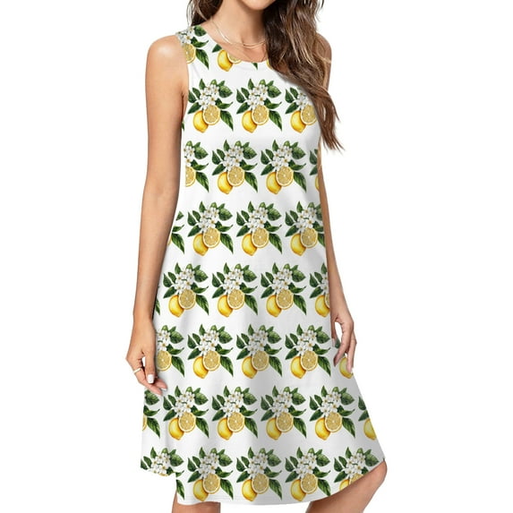 Cute Lemon Print Dress Elegant Party Dresses Evening Dresses Women Dress Sleeveless Dress Ladies Dresses