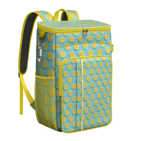 Cute Lemon Print Insulated Cooler Backpack - 20L Large Capacity, Long-Lasting Insulation for Food & Drinks - Perfect for Summer Outdoors & Travel