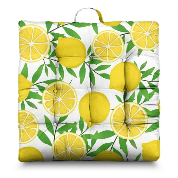 Cute Lemon Print Pillow - 22x22 Inch Large Floor Cushion, Dutch Velvet, Kawaii Lemon Lover Pattern for Yoga & Kids Room