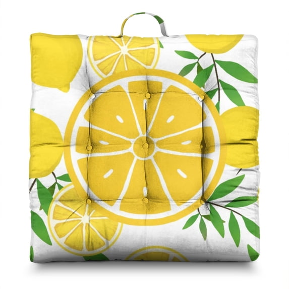 Cute Lemon Print Pillow - 22x22 Inch Large Floor Cushion, Dutch Velvet, Kawaii Lemon Lover Pattern for Yoga & Kids Room