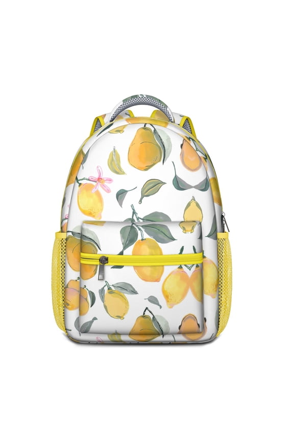 Cute Lemon Print Waterproof School Backpack - Ergonomic Student Backpack with Spinal Support & Breathable Straps for Teens & College Students