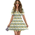 thumbnail image 1 of Cute Lemon Print Women Dress V-Neck Short Sleeve Flowy Swing Party Midi Dress, 1 of 4