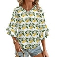 thumbnail image 1 of Cute Lemon Print Women's V-Neck Blouse With 3/4 Ruffled Bell Sleeves Casual Top Ladies Blouses, 1 of 7