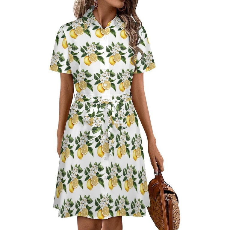 Cute Lemon Print Womens Shirt Dresses Women'S Short Sleeve Dress Turn-Down  Collar Dress A Line Casuall Dress Oversize(XS-6XL) - Walmart.com