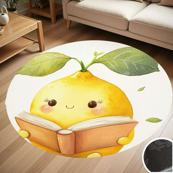 Cute Lemon Reading Book Round Carpet Living Room Bedroom Home Decoration Coffee Table Mat Lounge Rug Chair Mats
