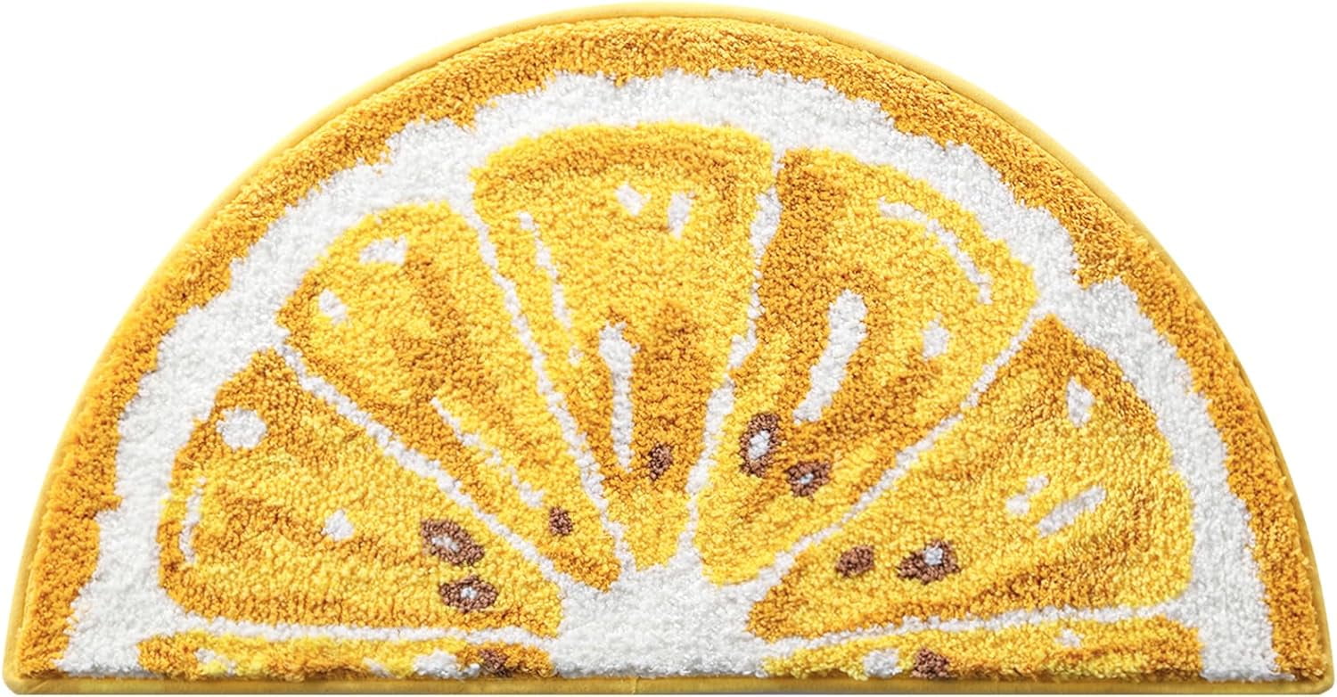 Cute Lemon Rug Half Circle Bath Mat 16x30 Inch, Soft and Absorbent ...
