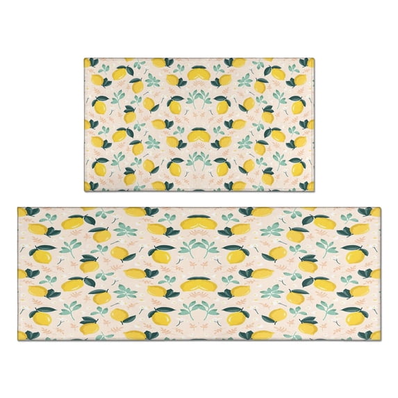 Cute Lemon Rugs and Mats Non Skid Washable Absorbent Microfiber Soft Kitchen Mat for Floor Set Of 2 Decor Stain Resistant 17"x47"+17"x30"