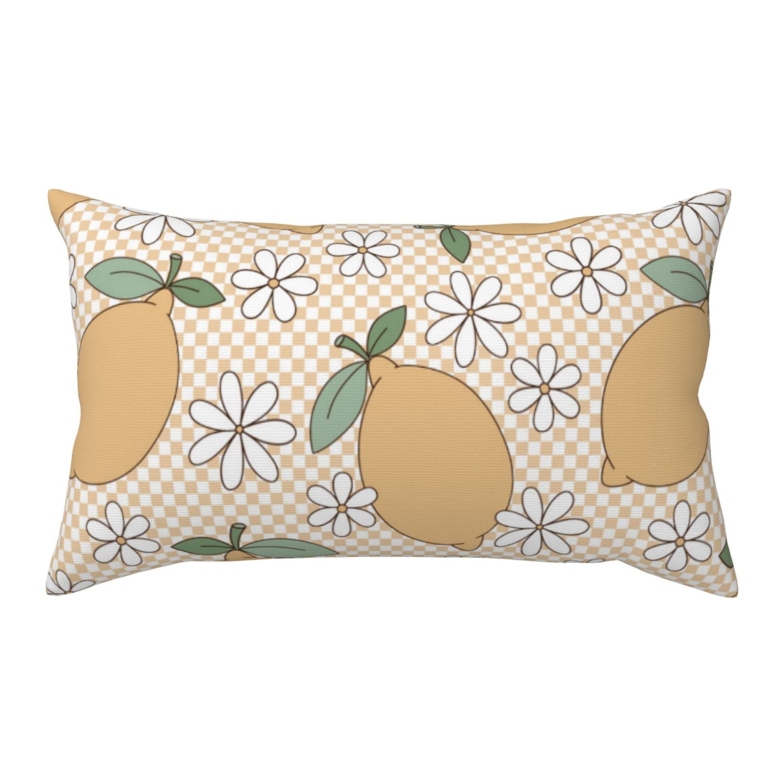 Cute Lemon Squre Flower Leaves King Pillow Cases, Soft King Size Pillow