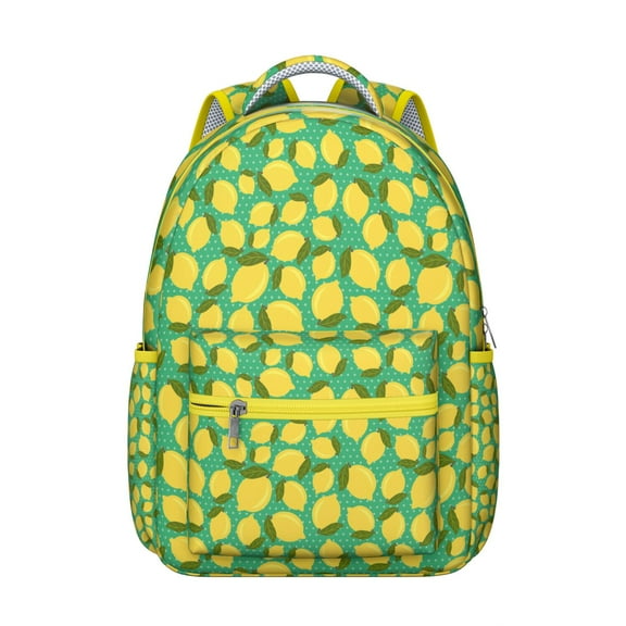 Cute Lemon Students Backpack Yellow Fruit School Bag with Summer Retro Floral Pattern, Lightweight and Adjustable Strap